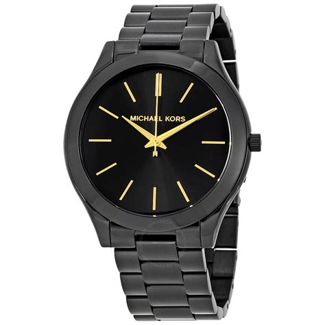 michael kors unisex slim runway black dial black ion-plated watch|Michael Kors black runway.